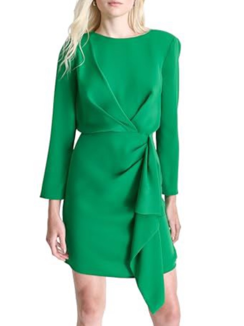 NWT DKNY Women’s Green Long-Sleeve Draped Ruffle Tie-Waist Dress size 2